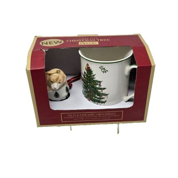 Spode Coffee Mug & Puppy Ornament Christmas Ceramic Tree Boot Set of 2 - Picture 1 of 9